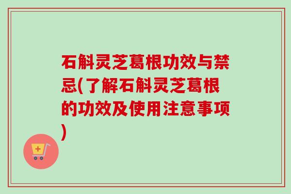 石斛灵芝葛根功效与禁忌(了解石斛灵芝葛根的功效及使用注意事项)