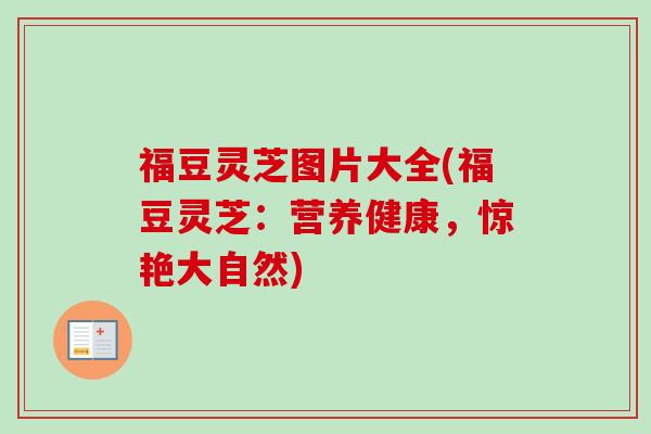 福豆灵芝图片大全(福豆灵芝：营养健康，惊艳大自然)
