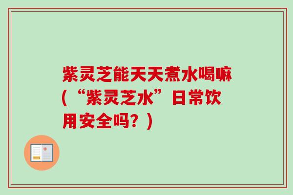 紫灵芝能天天煮水喝嘛(“紫灵芝水”日常饮用安全吗？)