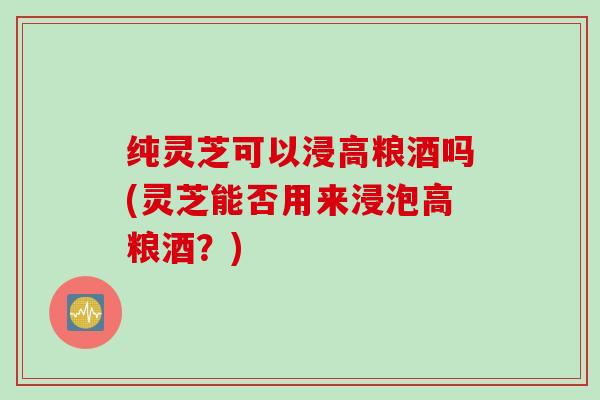 纯灵芝可以浸高粮酒吗(灵芝能否用来浸泡高粮酒？)