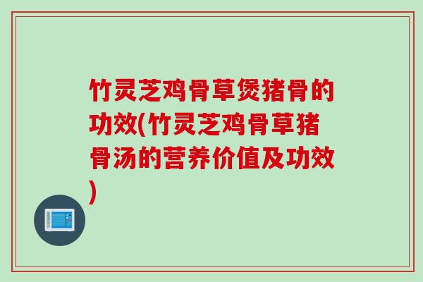 竹灵芝鸡骨草煲猪骨的功效(竹灵芝鸡骨草猪骨汤的营养价值及功效)