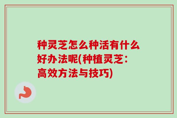 种灵芝怎么种活有什么好办法呢(种植灵芝：高效方法与技巧)