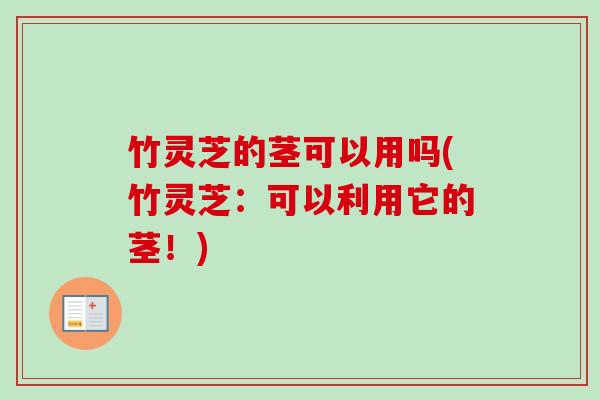 竹灵芝的茎可以用吗(竹灵芝：可以利用它的茎！)