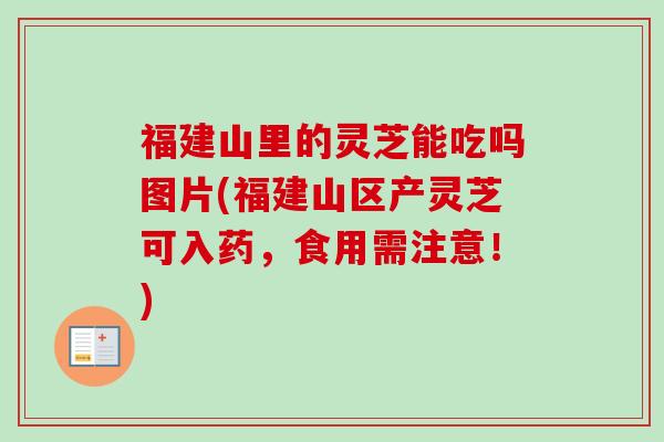 福建山里的灵芝能吃吗图片(福建山区产灵芝可入药，食用需注意！)
