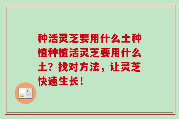 种活灵芝要用什么土种植种植活灵芝要用什么土？找对方法，让灵芝快速生长！