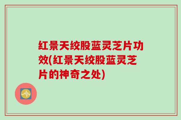 红景天绞股蓝灵芝片功效(红景天绞股蓝灵芝片的神奇之处)