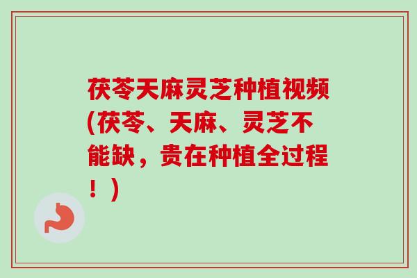 茯苓天麻灵芝种植视频(茯苓、天麻、灵芝不能缺，贵在种植全过程！)