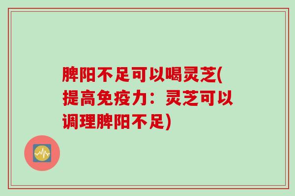 脾阳不足可以喝灵芝(提高免疫力：灵芝可以调理脾阳不足)