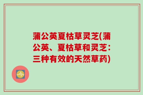蒲公英夏枯草灵芝(蒲公英、夏枯草和灵芝：三种有效的天然草药)
