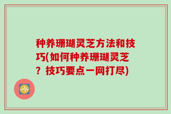种养珊瑚灵芝方法和技巧(如何种养珊瑚灵芝？技巧要点一网打尽)