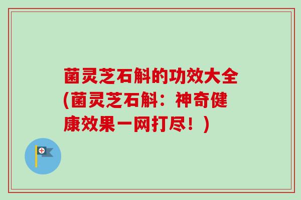 菌灵芝石斛的功效大全(菌灵芝石斛：神奇健康效果一网打尽！)