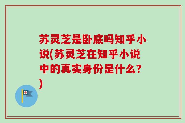 苏灵芝是卧底吗知乎小说(苏灵芝在知乎小说中的真实身份是什么？)