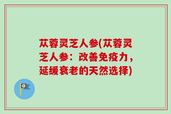 苁蓉灵芝人参(苁蓉灵芝人参：改善免疫力，延缓衰老的天然选择)