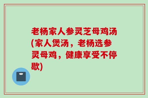 老杨家人参灵芝母鸡汤(家人煲汤，老杨选参灵母鸡，健康享受不停歇)