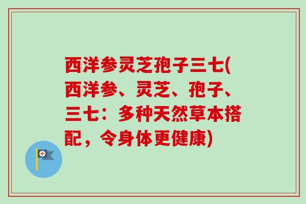 西洋参灵芝孢子三七(西洋参、灵芝、孢子、三七:多种天然草本搭配,令身体更健康) 西洋参灵芝孢子三七(西洋参、灵芝、孢子、三七:多种天然草本搭配,令身体更健康)