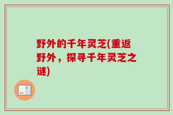 野外的千年灵芝(重返野外,探寻千年灵芝之谜) 野外的千年灵芝(重返野外,探寻千年灵芝之谜)
