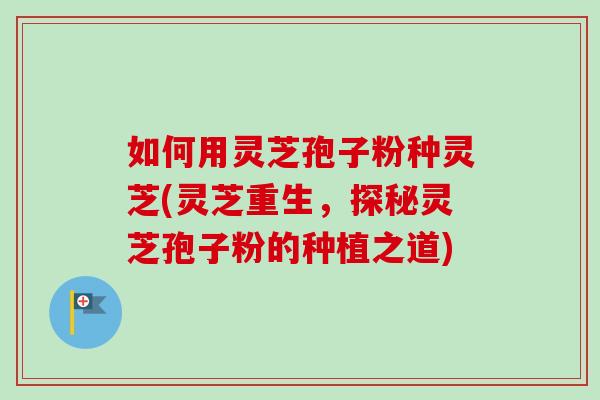 如何用灵芝孢子粉种灵芝(灵芝重生,探秘灵芝孢子粉的种植之道) 如何用灵芝孢子粉种灵芝(灵芝重生,探秘灵芝孢子粉的种植之道)