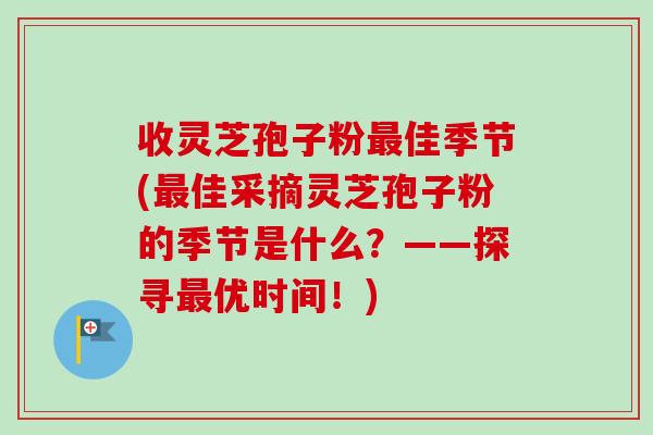 收灵芝孢子粉最佳季节(最佳采摘灵芝孢子粉的季节是什么？——探寻最优时间！)
