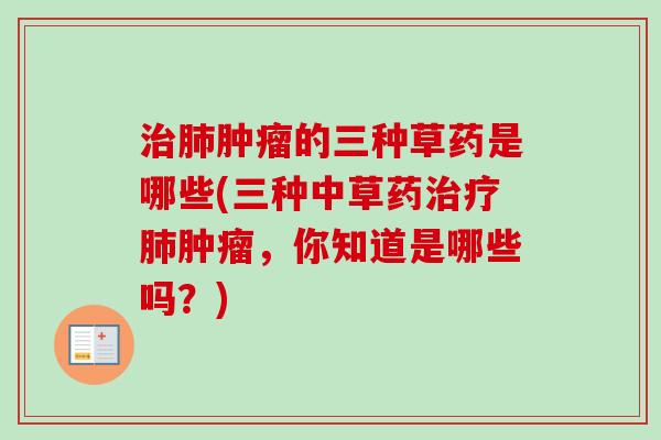 治肺肿瘤的三种草药是哪些(三种中草药治疗肺肿瘤，你知道是哪些吗？)