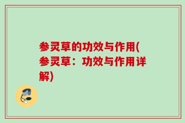 参灵草的功效与作用(参灵草：功效与作用详解)