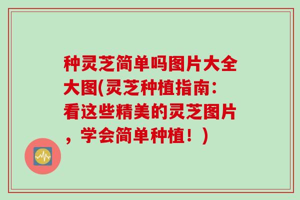种灵芝简单吗图片大全大图(灵芝种植指南：看这些精美的灵芝图片，学会简单种植！)