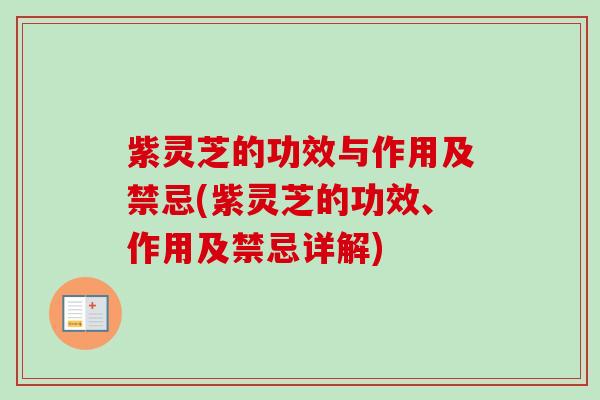 紫灵芝的功效与作用及禁忌(紫灵芝的功效、作用及禁忌详解)