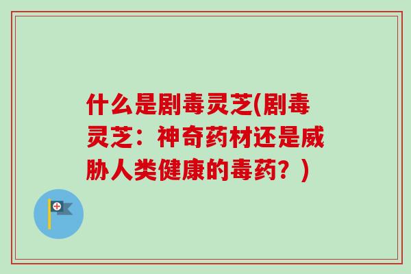 什么是剧毒灵芝(剧毒灵芝:神奇药材还是威胁人类健康的毒药?) 什么是剧毒灵芝(剧毒灵芝:神奇药材还是威胁人类健康的毒药?)