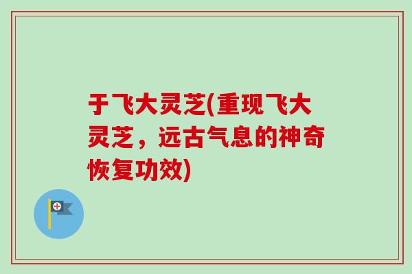 于飞大灵芝(重现飞大灵芝，远古气息的神奇恢复功效)
