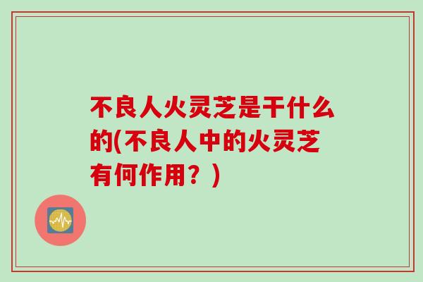 不良人火灵芝是干什么的(不良人中的火灵芝有何作用？)