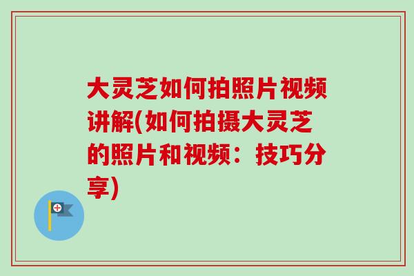 大灵芝如何拍照片视频讲解(如何拍摄大灵芝的照片和视频：技巧分享)