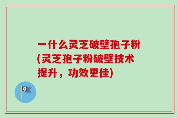 一什么灵芝破壁孢子粉(灵芝孢子粉破壁技术提升，功效更佳)