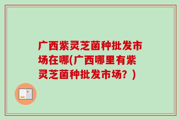 广西紫灵芝菌种批发市场在哪(广西哪里有紫灵芝菌种批发市场？)