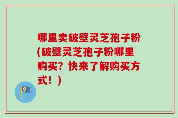 哪里卖破壁灵芝孢子粉(破壁灵芝孢子粉哪里购买？快来了解购买方式！)