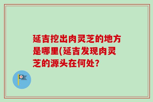 延吉挖出肉灵芝的地方是哪里(延吉发现肉灵芝的源头在何处？