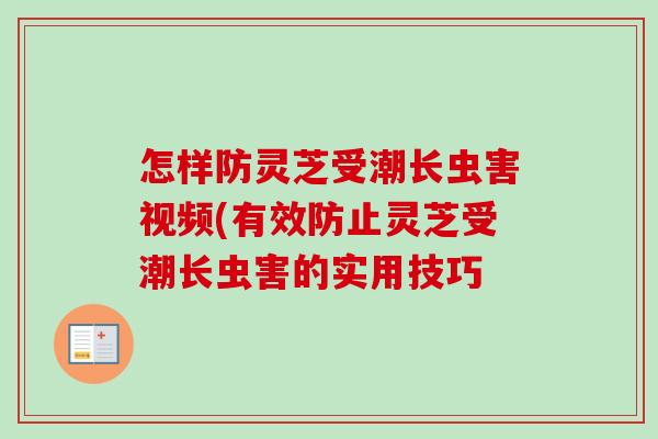 怎样防灵芝受潮长虫害视频(有效防止灵芝受潮长虫害的实用技巧