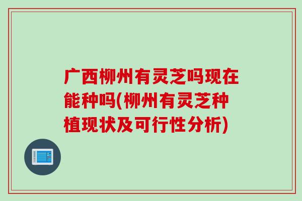 广西柳州有灵芝吗现在能种吗(柳州有灵芝种植现状及可行性分析)