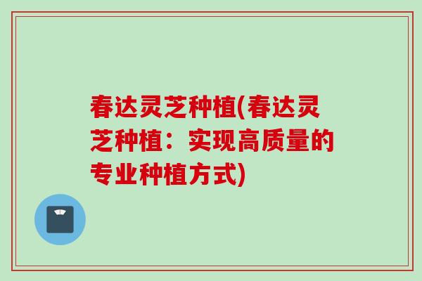 春达灵芝种植(春达灵芝种植：实现高质量的专业种植方式)