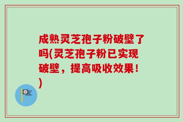 成熟灵芝孢子粉破壁了吗(灵芝孢子粉已实现破壁，提高吸收效果！)