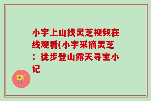 小宇上山找灵芝视频在线观看(小宇采摘灵芝：徒步登山露天寻宝小记