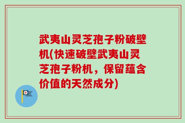 武夷山灵芝孢子粉破壁机(快速破壁武夷山灵芝孢子粉机,保留蕴含价值的天然成分) 武夷山灵芝孢子粉破壁机(快速破壁武夷山灵芝孢子粉机,保留蕴含价值的天然成分)