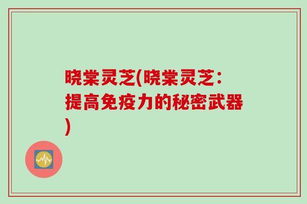 晓棠灵芝(晓棠灵芝：提高免疫力的秘密武器)