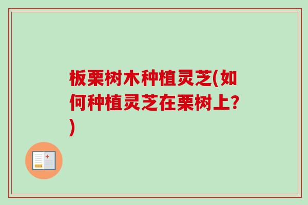 板栗树木种植灵芝(如何种植灵芝在栗树上？)