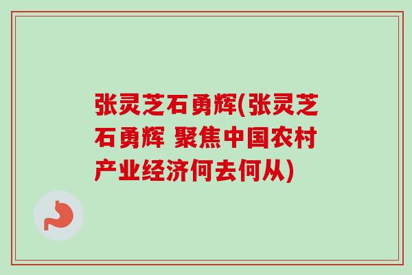 张灵芝石勇辉(张灵芝石勇辉 聚焦中国农村产业经济何去何从)