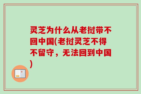 灵芝为什么从老挝带不回中国(老挝灵芝不得不留守，无法回到中国)