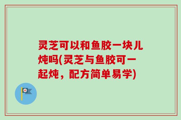 灵芝可以和鱼胶一块儿炖吗(灵芝与鱼胶可一起炖，配方简单易学)