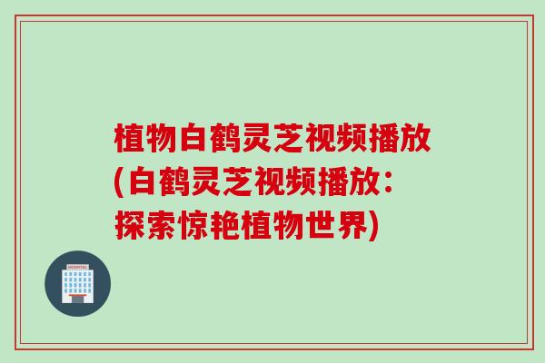 植物白鹤灵芝视频播放(白鹤灵芝视频播放：探索惊艳植物世界)