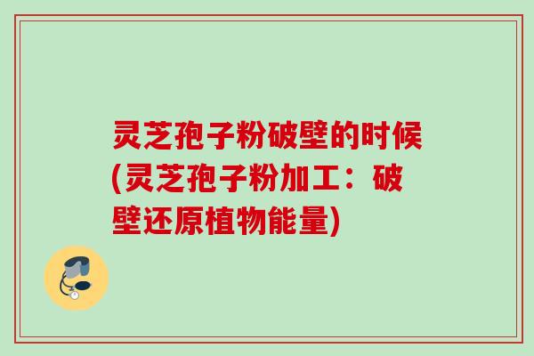 灵芝孢子粉破壁的时候(灵芝孢子粉加工：破壁还原植物能量)