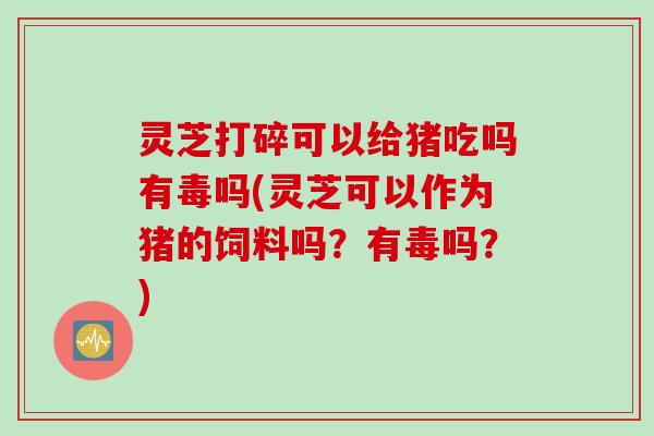 灵芝打碎可以给猪吃吗有毒吗(灵芝可以作为猪的饲料吗？有毒吗？)