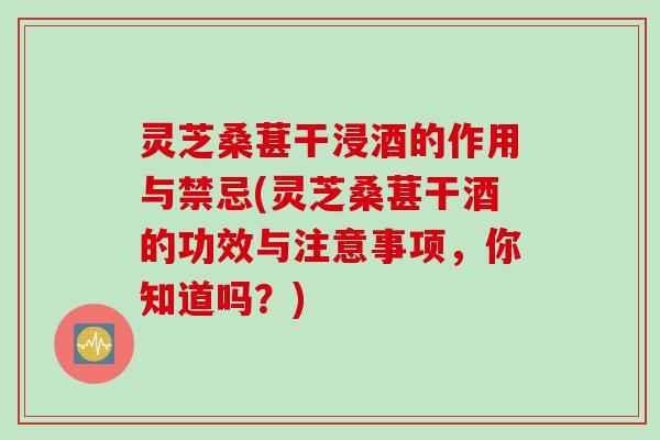 灵芝桑葚干浸酒的作用与禁忌(灵芝桑葚干酒的功效与注意事项，你知道吗？)