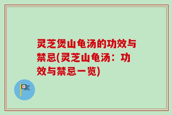 灵芝煲山龟汤的功效与禁忌(灵芝山龟汤：功效与禁忌一览)